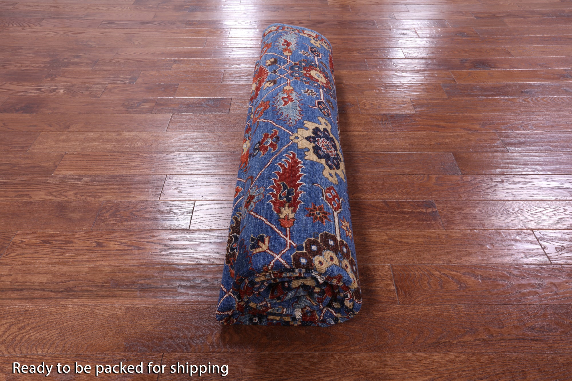 Blue Persian Fine Serapi Handmade Wool Rug - 8' 10" X 12' 0" - Golden Nile