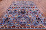 Blue Persian Fine Serapi Handmade Wool Rug - 8' 10" X 12' 0" - Golden Nile