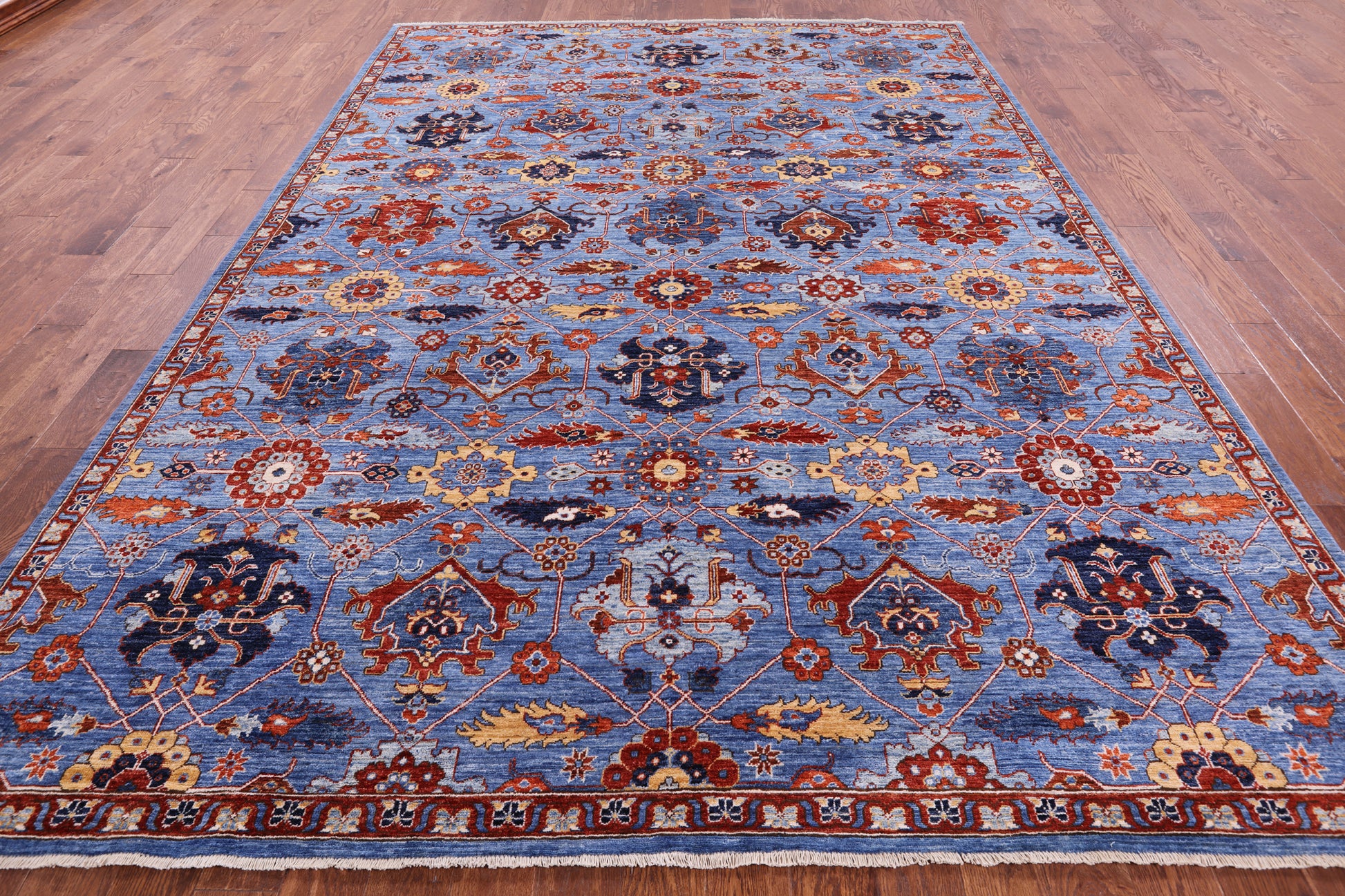 Blue Persian Fine Serapi Handmade Wool Rug - 8' 10" X 12' 0" - Golden Nile