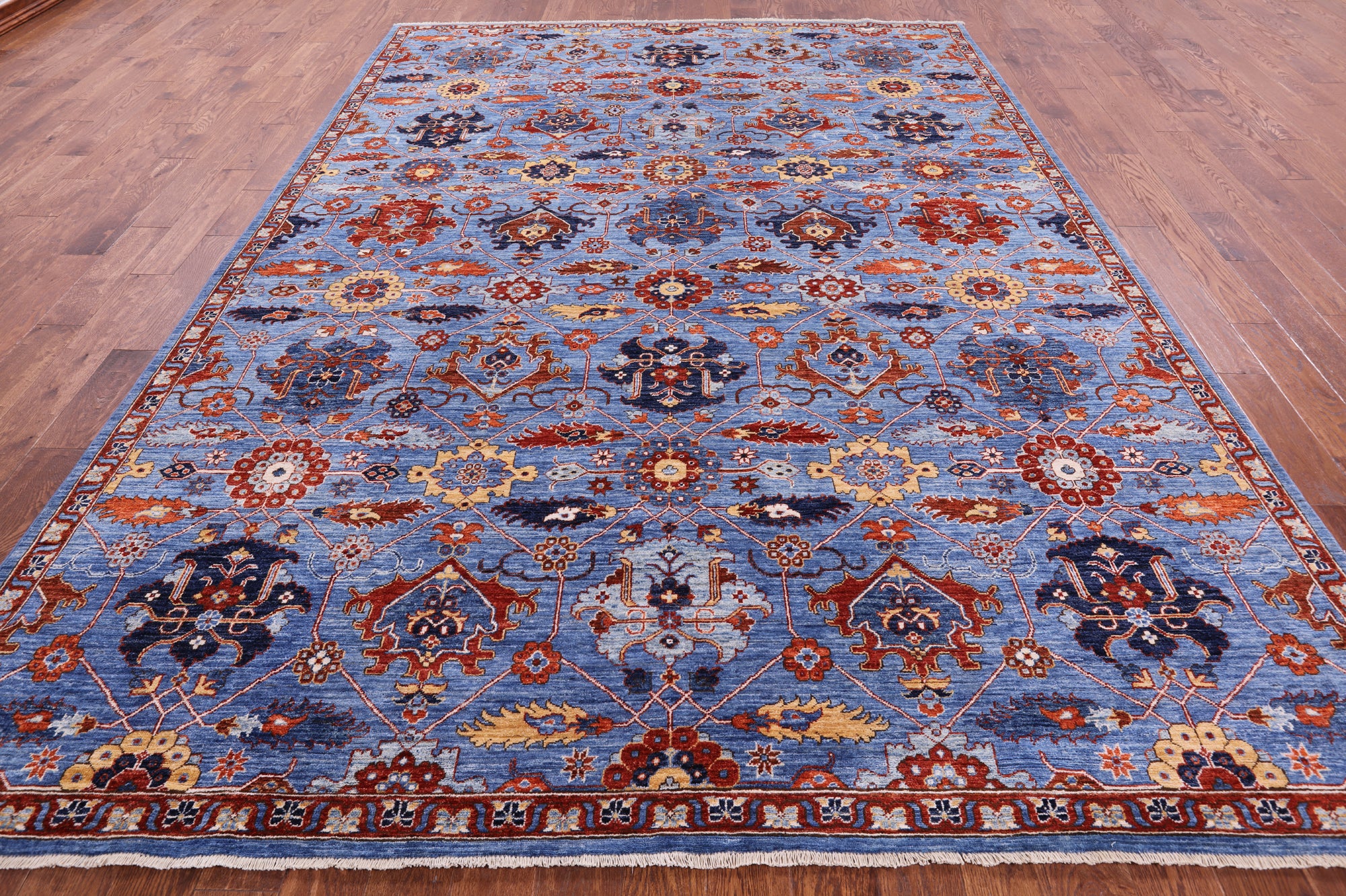 Blue Persian Fine Serapi Handmade Wool Rug - 8' 10" X 12' 0" - Golden Nile