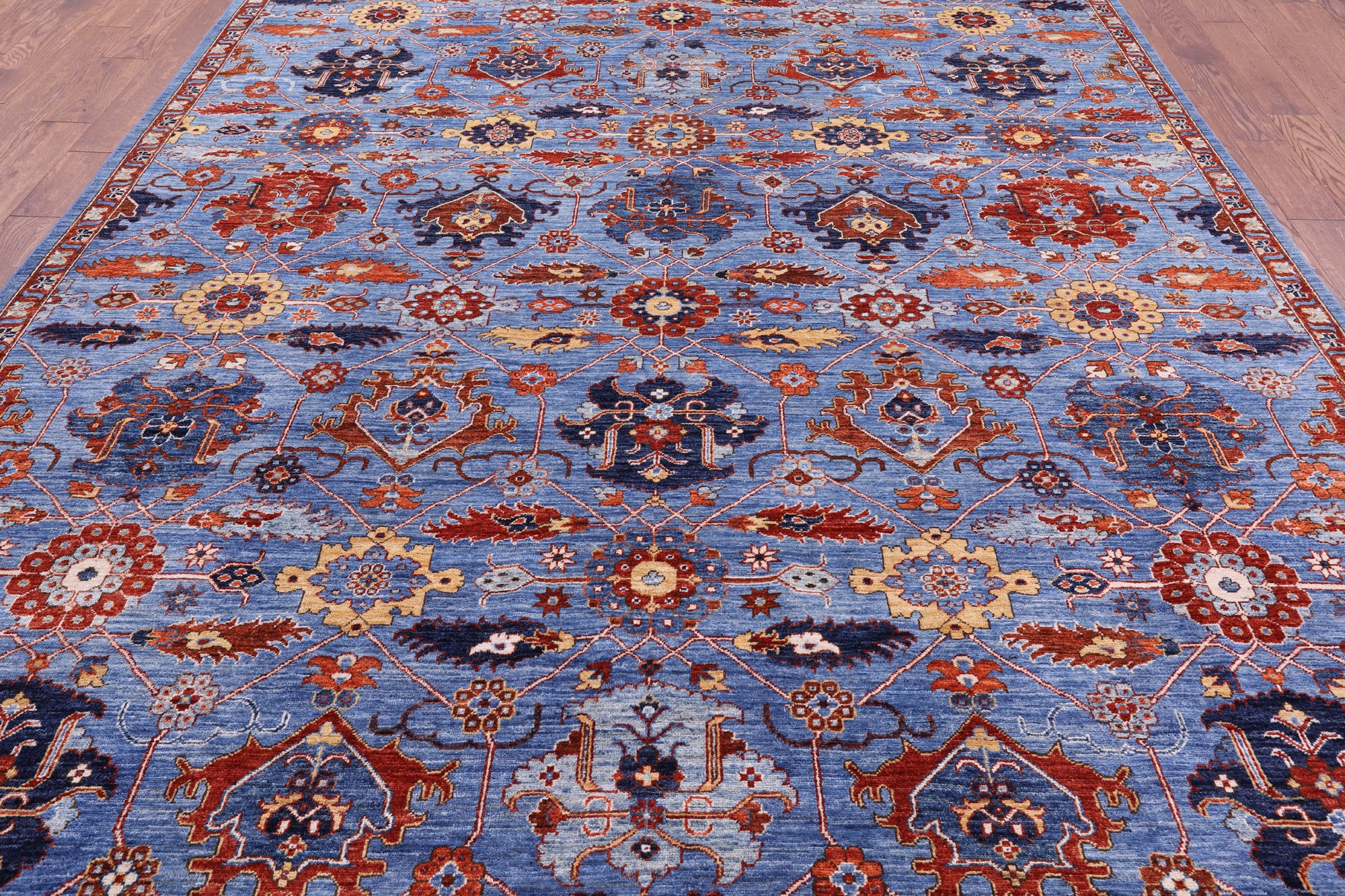 Blue Persian Fine Serapi Handmade Wool Rug - 8' 10" X 12' 0" - Golden Nile
