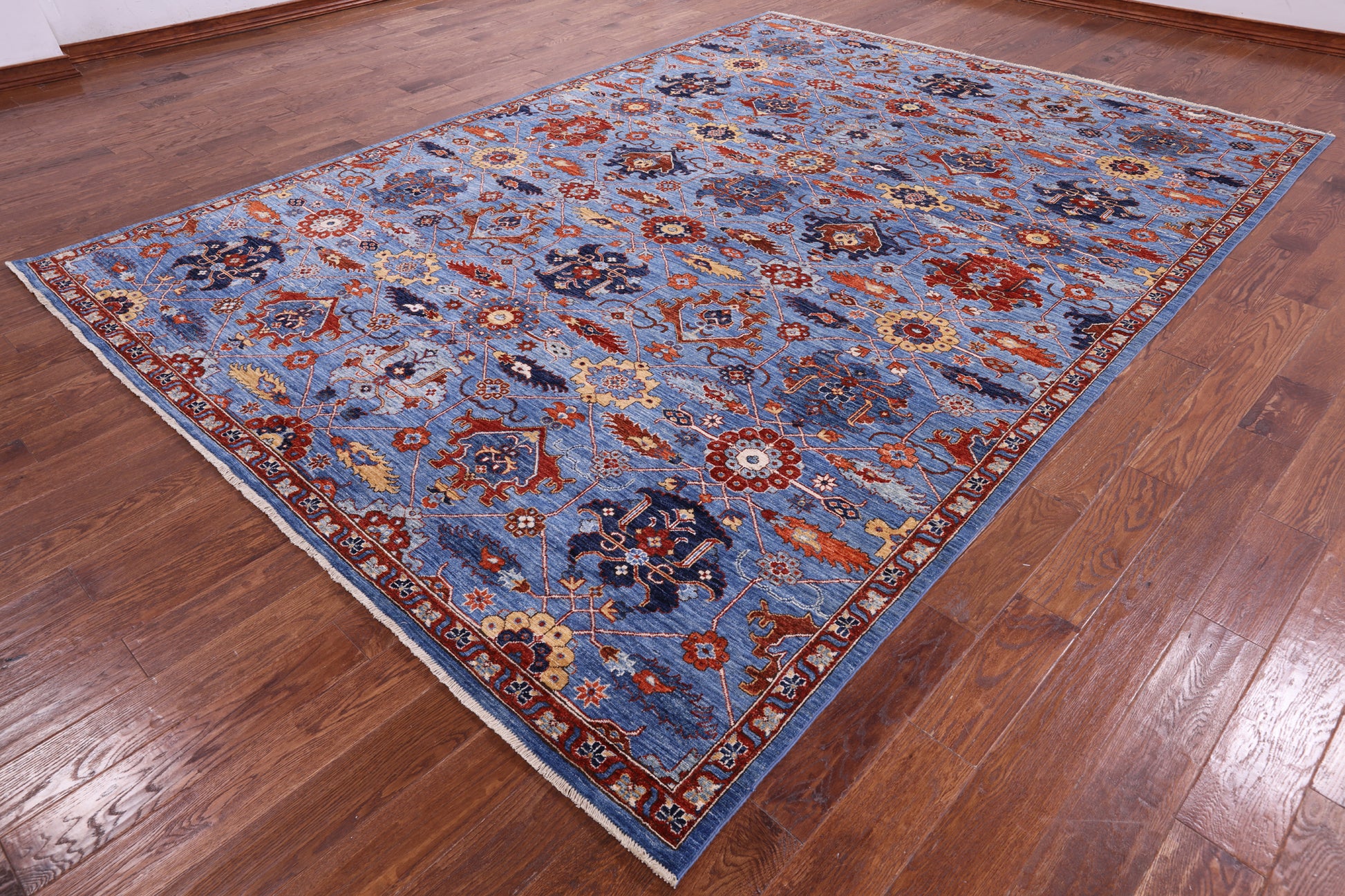 Blue Persian Fine Serapi Handmade Wool Rug - 8' 10" X 12' 0" - Golden Nile