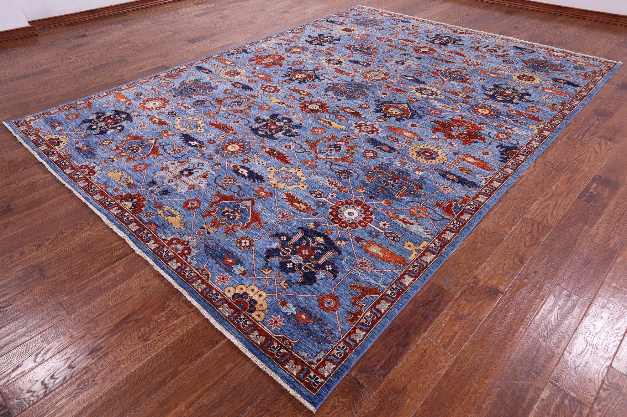 Blue Persian Fine Serapi Handmade Wool Rug - 8' 10" X 12' 0" - Golden Nile