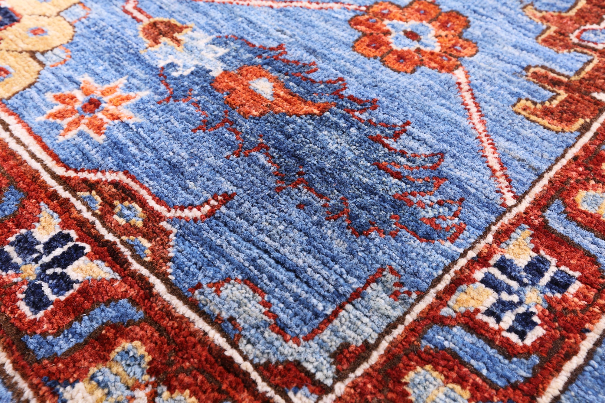 Blue Persian Fine Serapi Handmade Wool Rug - 8' 10" X 12' 0" - Golden Nile