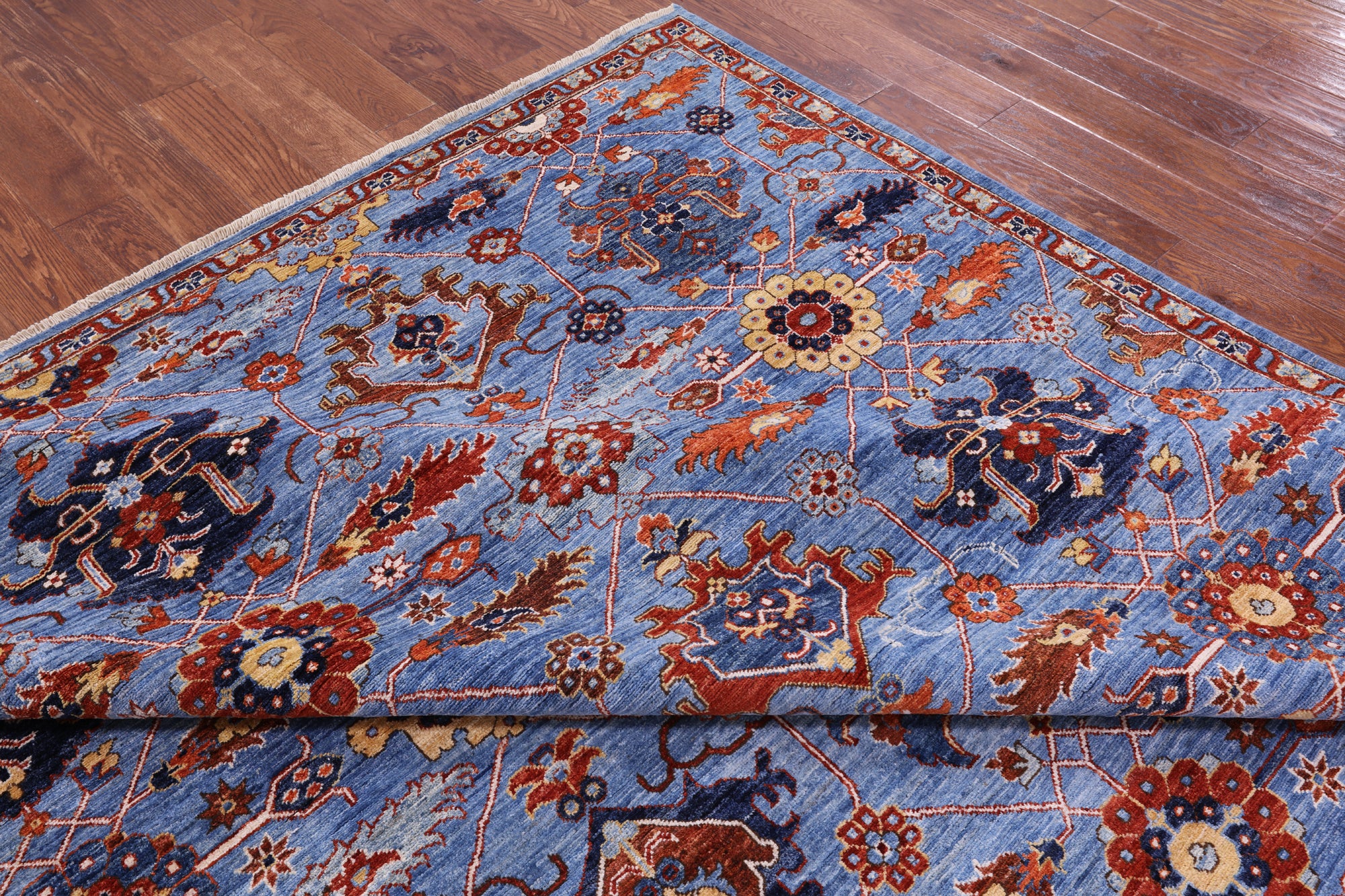 Blue Persian Fine Serapi Handmade Wool Rug - 8' 10" X 12' 0" - Golden Nile
