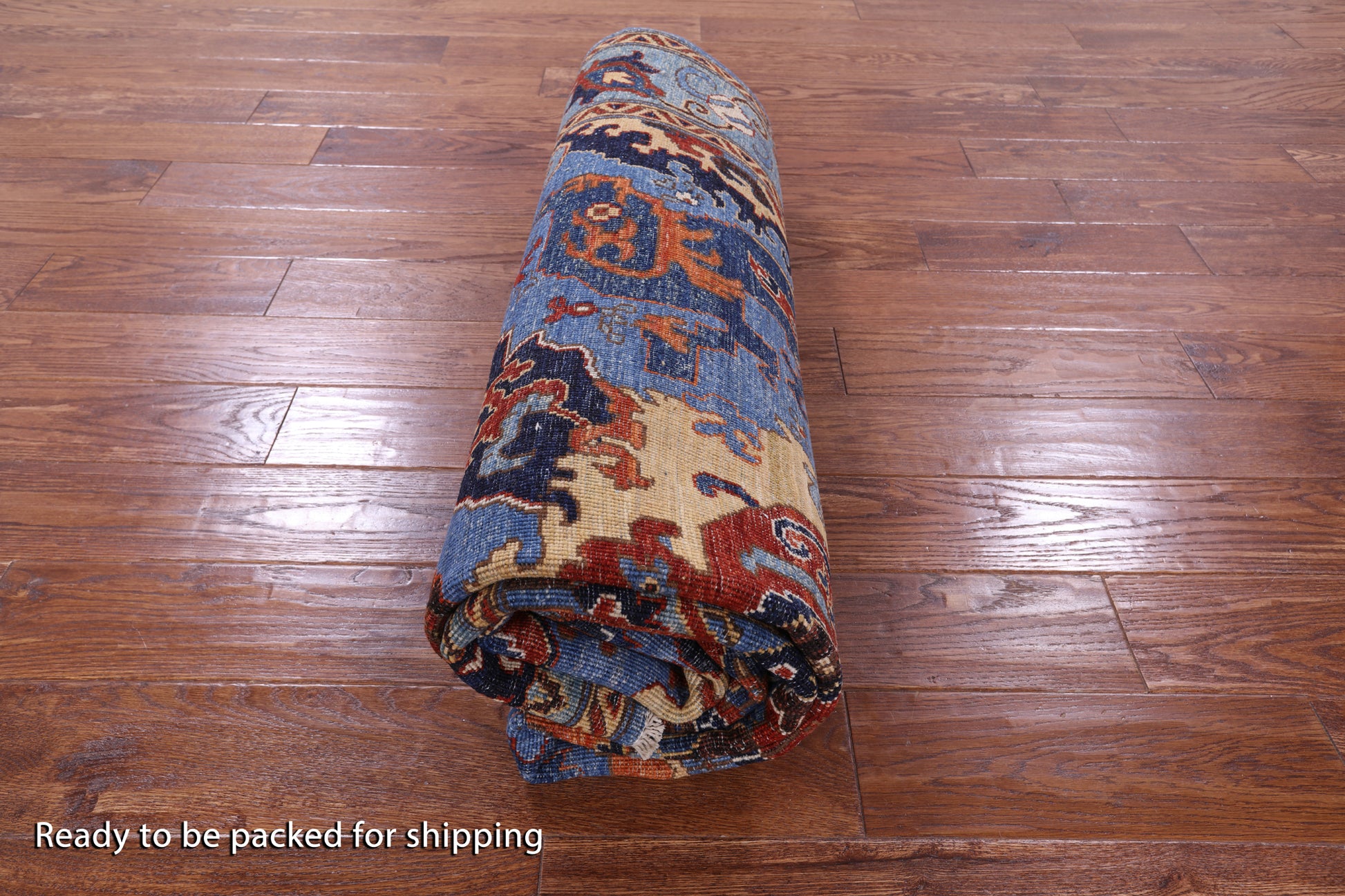 Blue Persian Fine Serapi Hand Knotted Wool Rug - 6' 1" X 9' 1" - Golden Nile