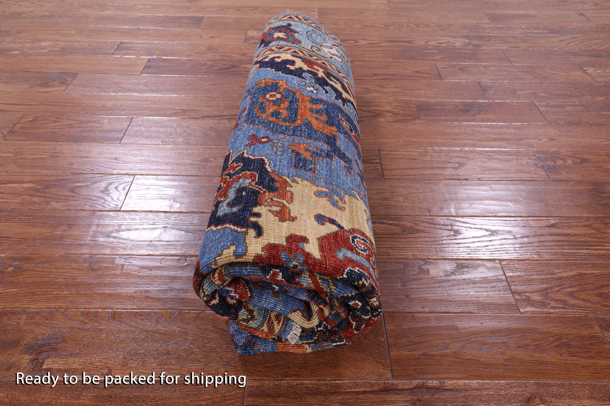 Blue Persian Fine Serapi Hand Knotted Wool Rug - 6' 1" X 9' 1" - Golden Nile