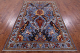 Blue Persian Fine Serapi Hand Knotted Wool Rug - 6' 1" X 9' 1" - Golden Nile