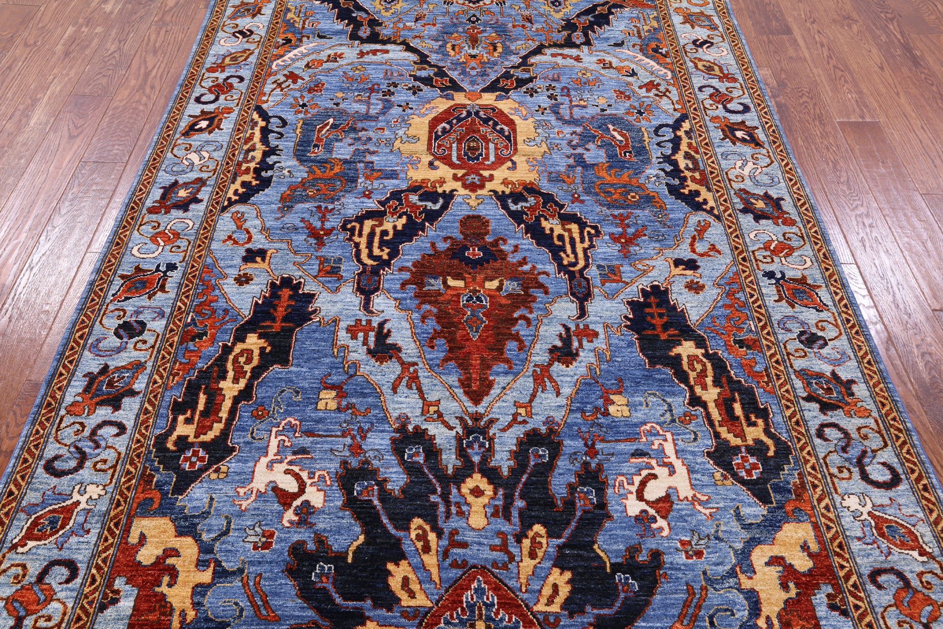 Blue Persian Fine Serapi Hand Knotted Wool Rug - 6' 1" X 9' 1" - Golden Nile
