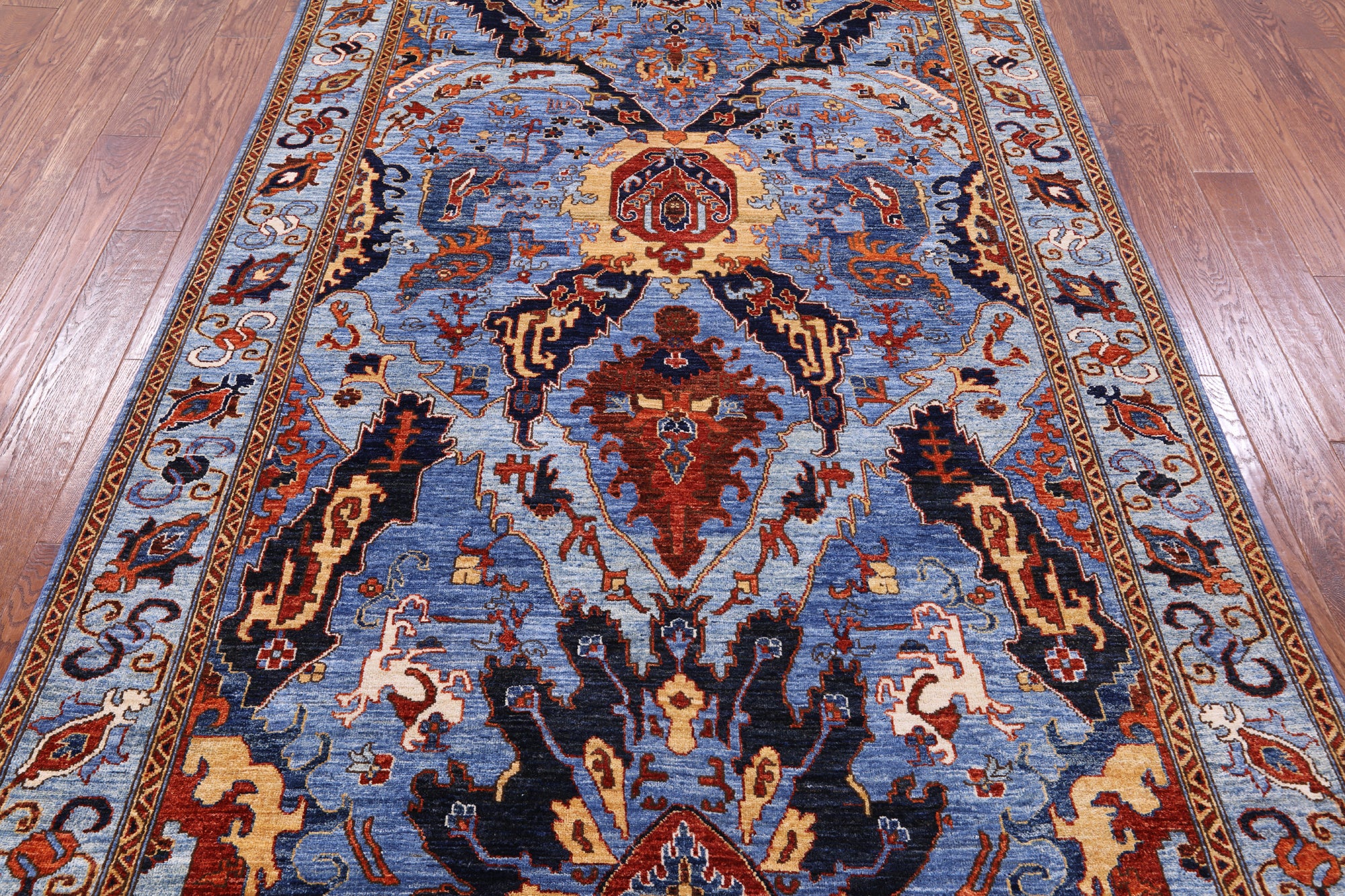Blue Persian Fine Serapi Hand Knotted Wool Rug - 6' 1" X 9' 1" - Golden Nile