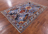 Blue Persian Fine Serapi Hand Knotted Wool Rug - 6' 1" X 9' 1" - Golden Nile