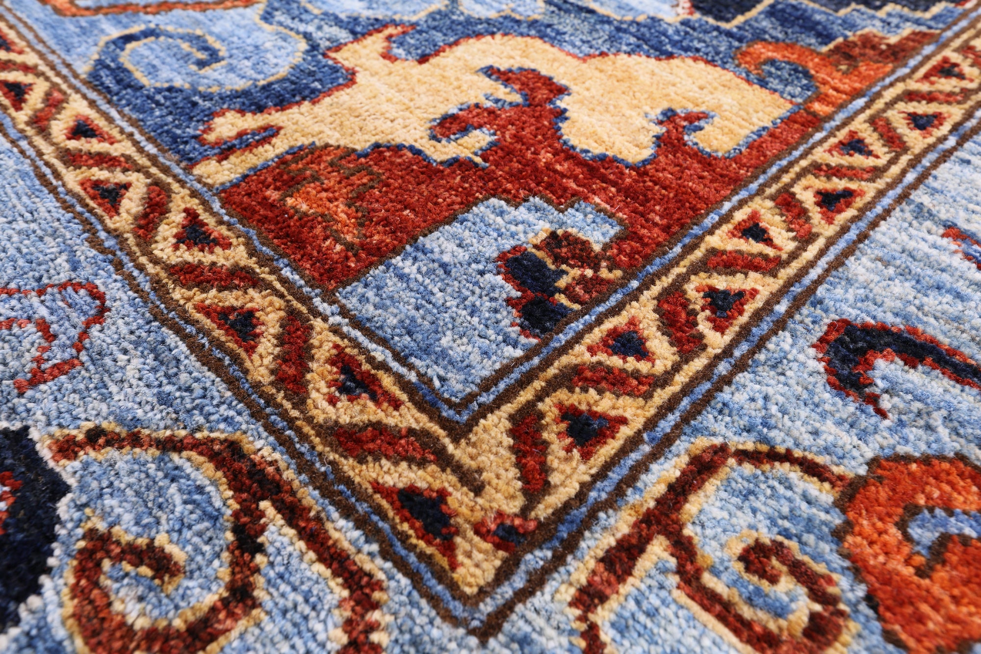 Blue Persian Fine Serapi Hand Knotted Wool Rug - 6' 1" X 9' 1" - Golden Nile