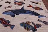 Ivory Fish Design Persian Gabbeh Hand Knotted Wool Rug - 6' 0" X 8' 10" - Golden Nile