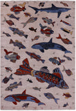Ivory Fish Design Persian Gabbeh Hand Knotted Wool Rug - 6' 0" X 8' 10" - Golden Nile