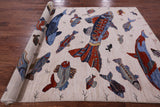 Ivory Fish Design Persian Gabbeh Hand Knotted Wool Rug - 6' 0" X 8' 10" - Golden Nile