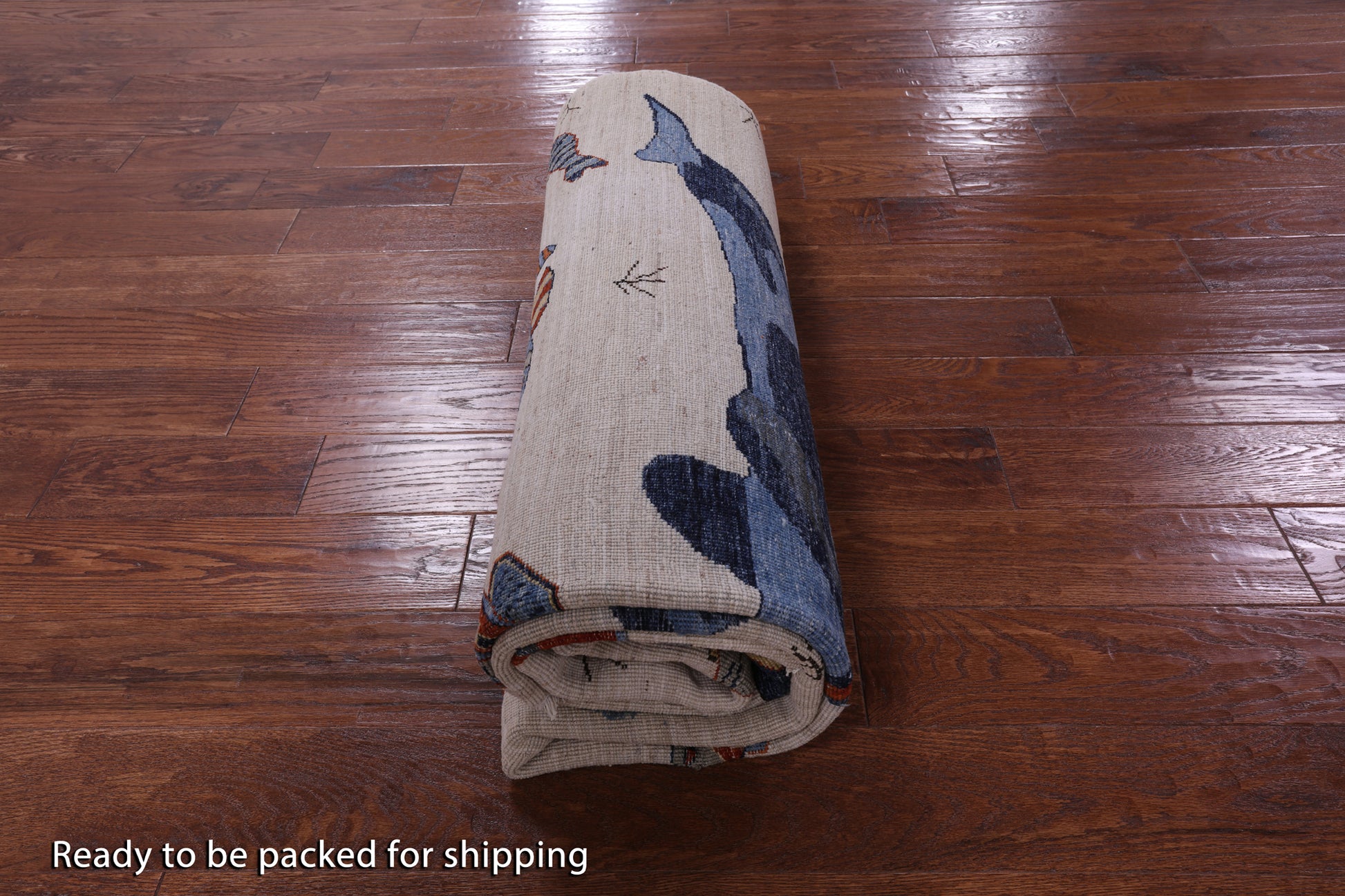 Ivory Fish Design Persian Gabbeh Hand Knotted Wool Rug - 6' 0" X 8' 10" - Golden Nile