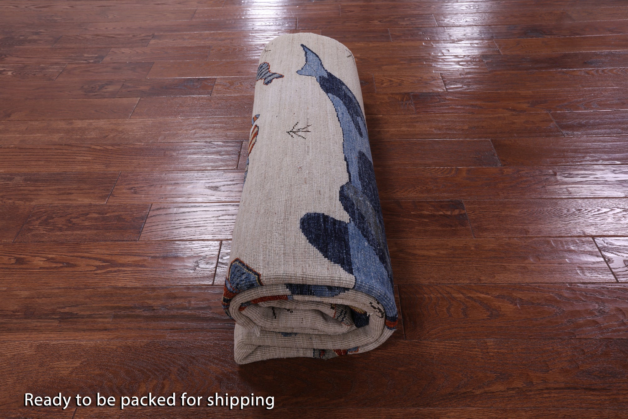 Ivory Fish Design Persian Gabbeh Hand Knotted Wool Rug - 6' 0" X 8' 10" - Golden Nile