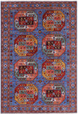 Blue Turkmen Ersari Handmade Wool Rug - 6' 1" X 9' 0" - Golden Nile