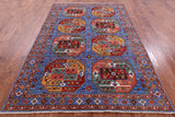 Blue Turkmen Ersari Handmade Wool Rug - 6' 1" X 9' 0" - Golden Nile
