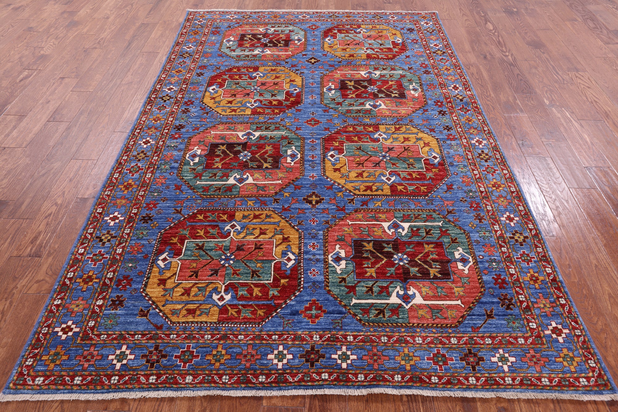 Blue Turkmen Ersari Handmade Wool Rug - 6' 1" X 9' 0" - Golden Nile