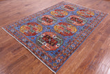 Blue Turkmen Ersari Handmade Wool Rug - 6' 1" X 9' 0" - Golden Nile