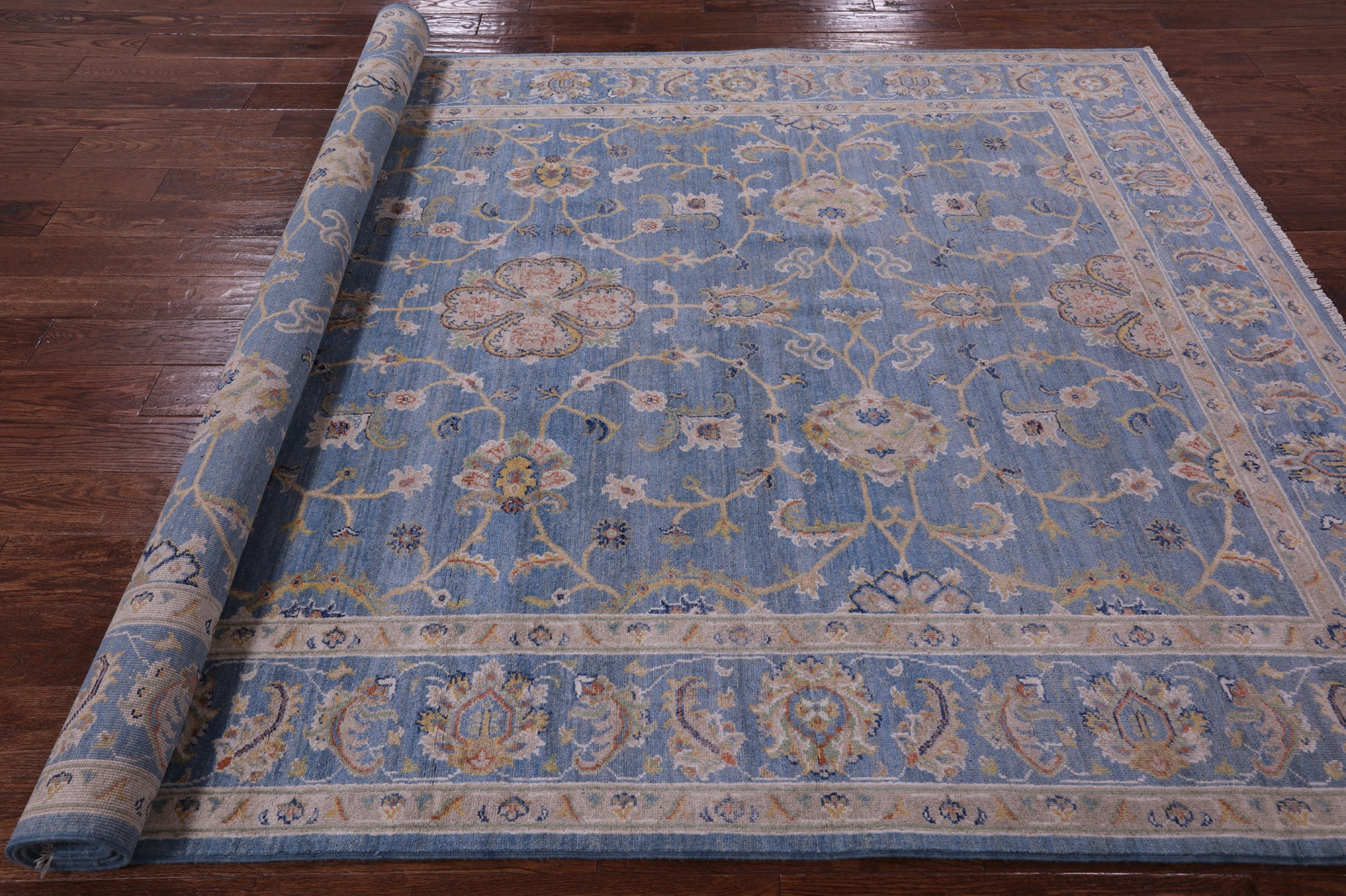 Blue Peshawar Hand Knotted Wool Rug - 6' 8" X 9' 8" - Golden Nile