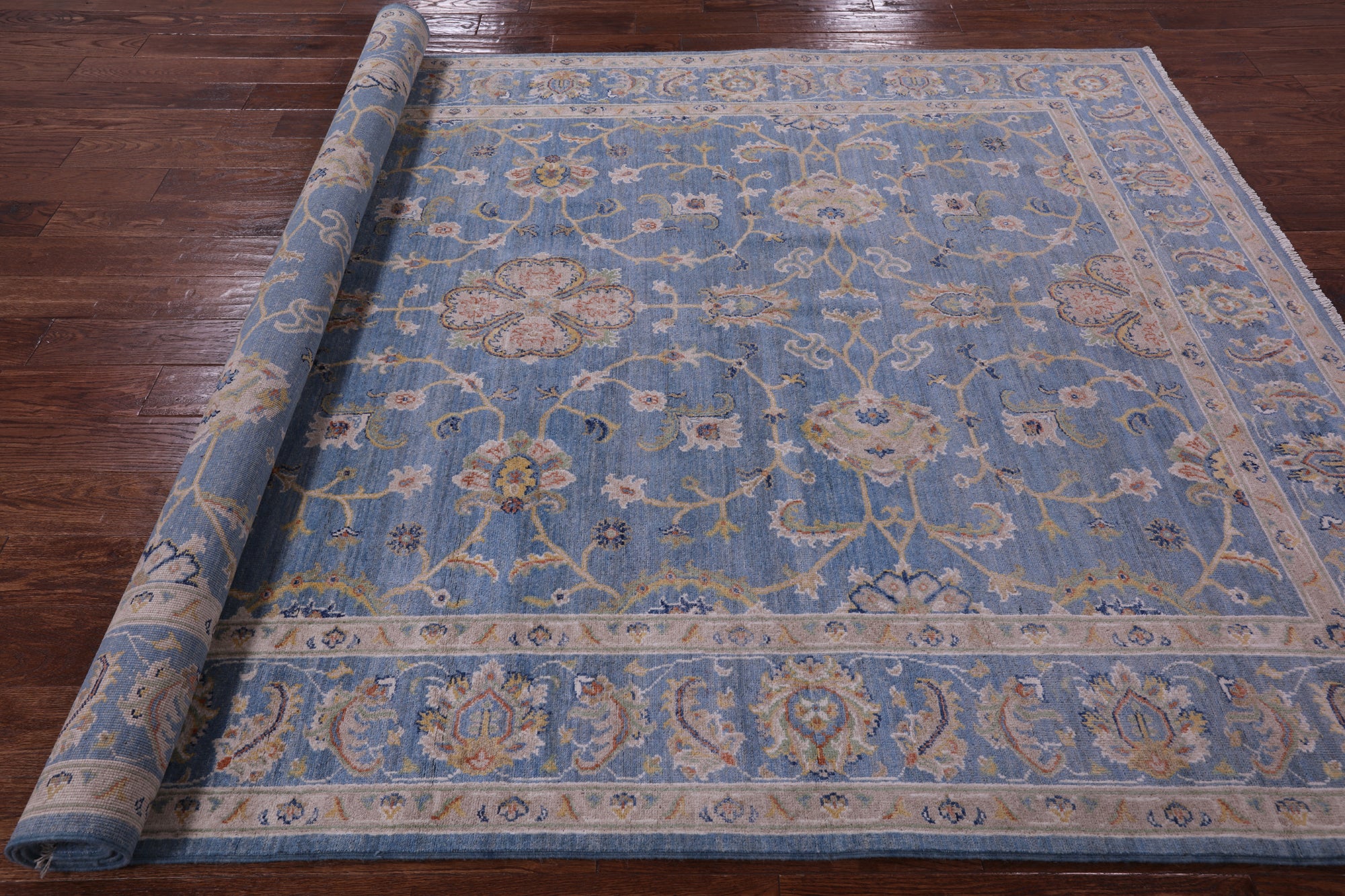 Blue Peshawar Hand Knotted Wool Rug - 6' 8" X 9' 8" - Golden Nile