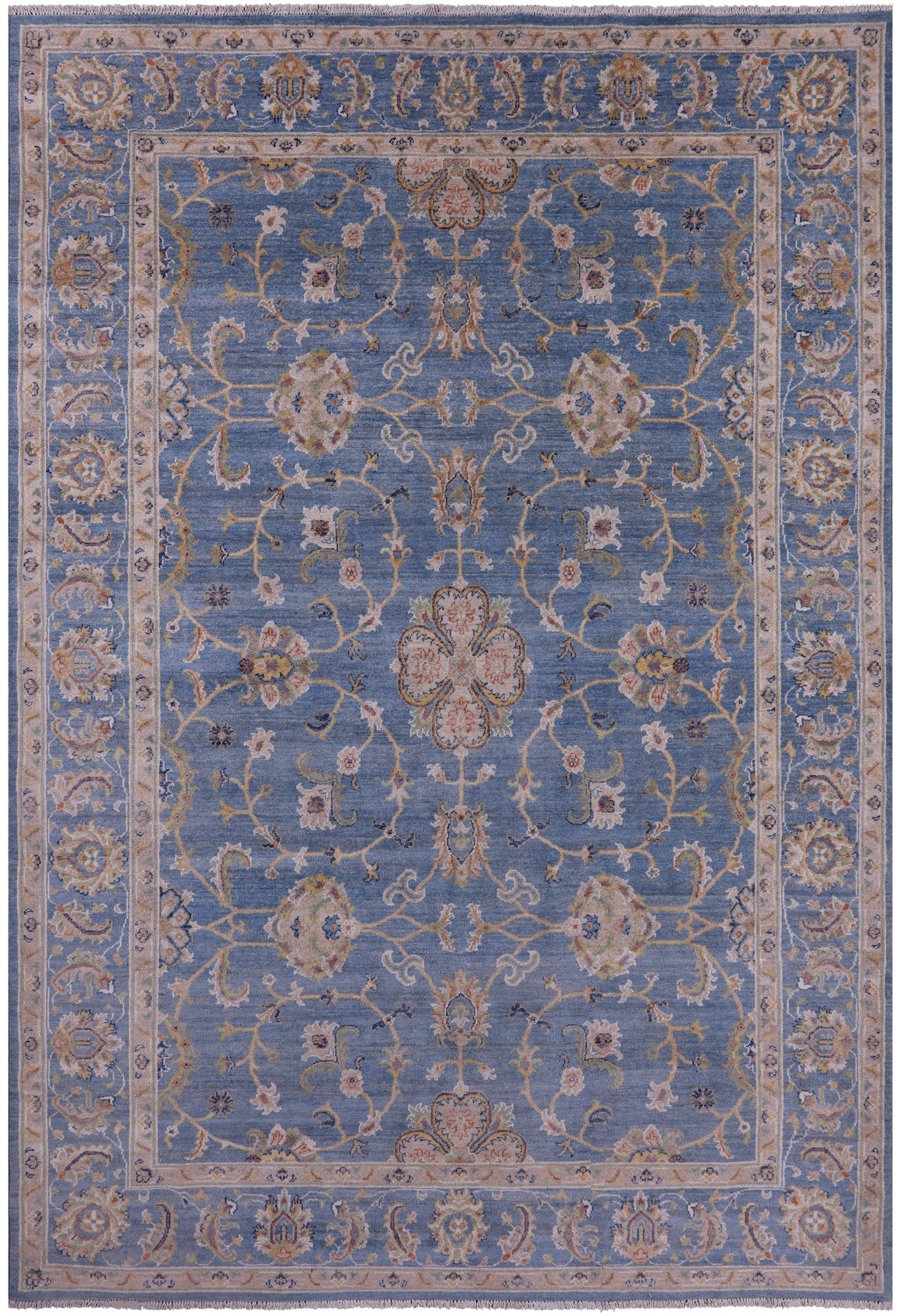 Blue Peshawar Hand Knotted Wool Rug - 6' 8" X 9' 8" - Golden Nile