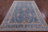Blue Peshawar Hand Knotted Wool Rug - 6' 8" X 9' 8" - Golden Nile