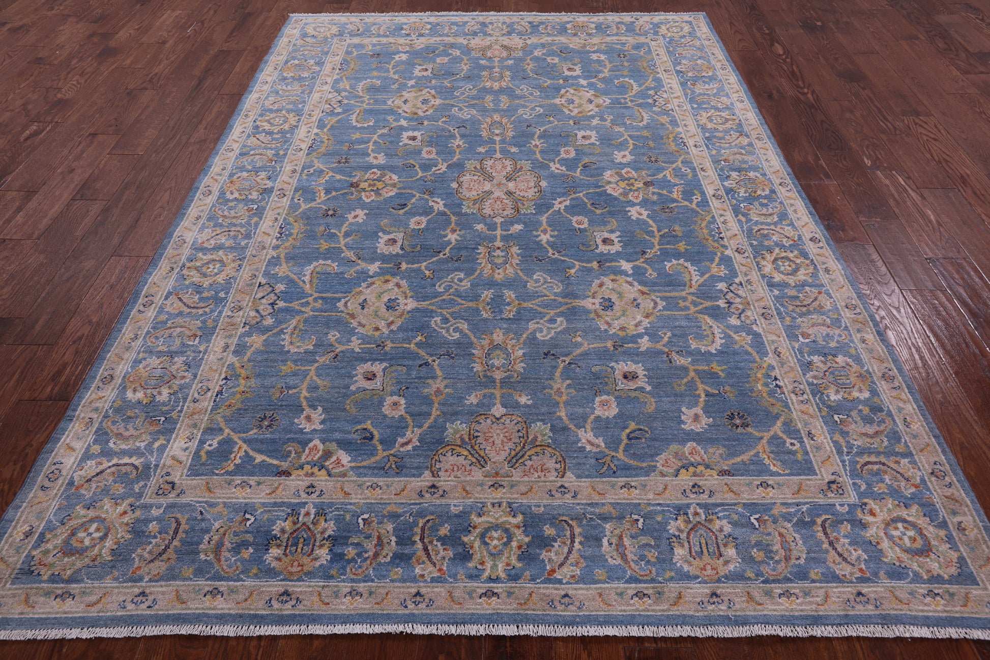 Blue Peshawar Hand Knotted Wool Rug - 6' 8" X 9' 8" - Golden Nile