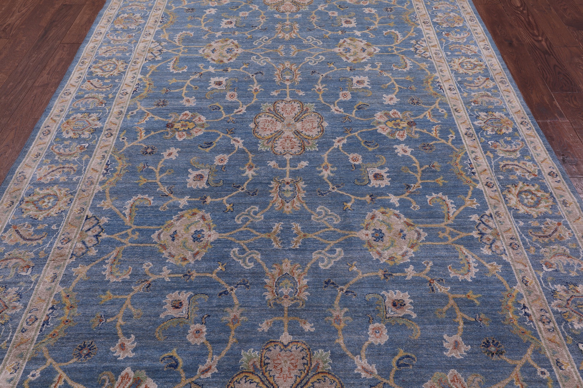 Blue Peshawar Hand Knotted Wool Rug - 6' 8" X 9' 8" - Golden Nile