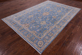 Blue Peshawar Hand Knotted Wool Rug - 6' 8" X 9' 8" - Golden Nile
