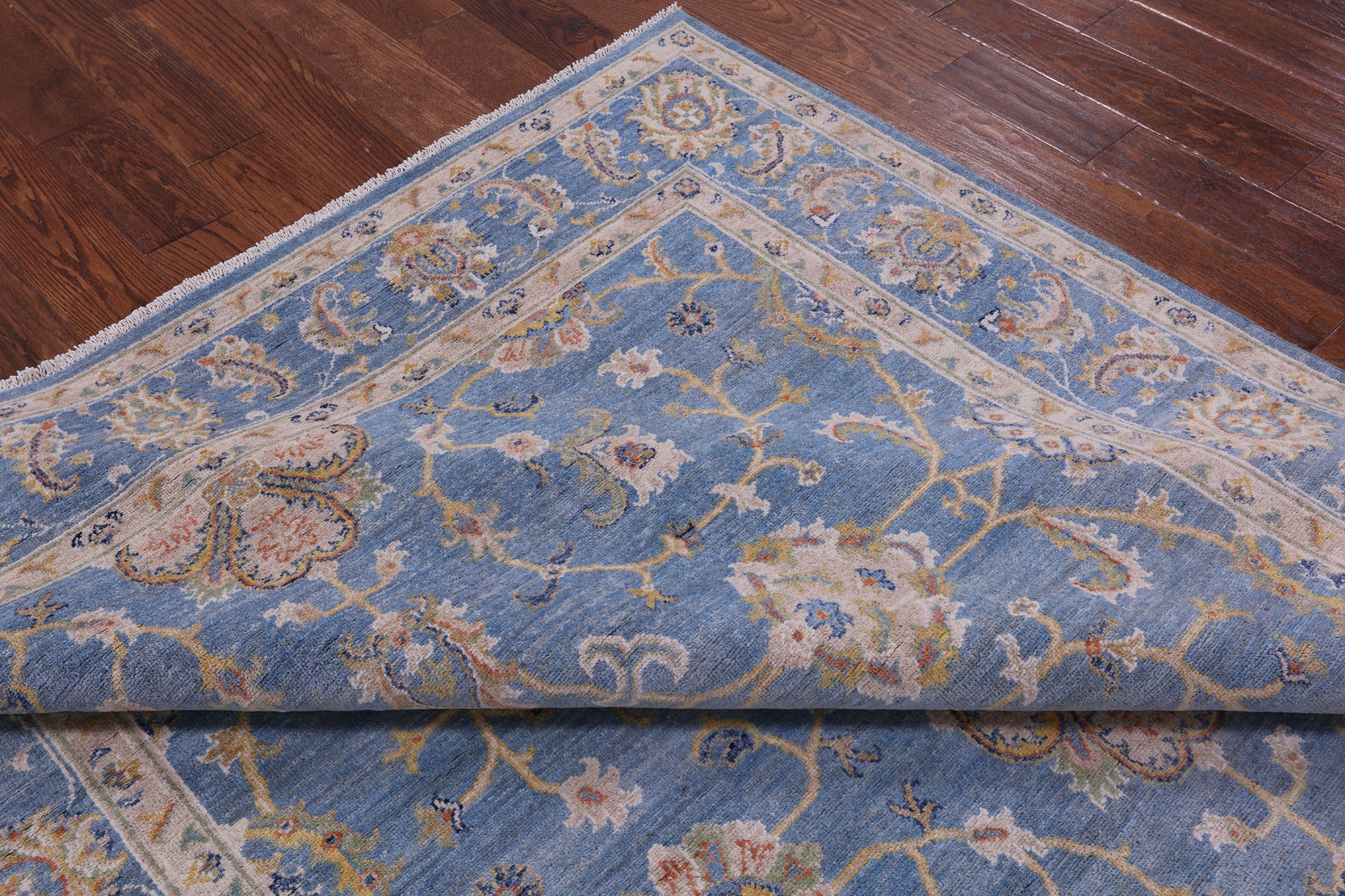 Blue Peshawar Hand Knotted Wool Rug - 6' 8" X 9' 8" - Golden Nile