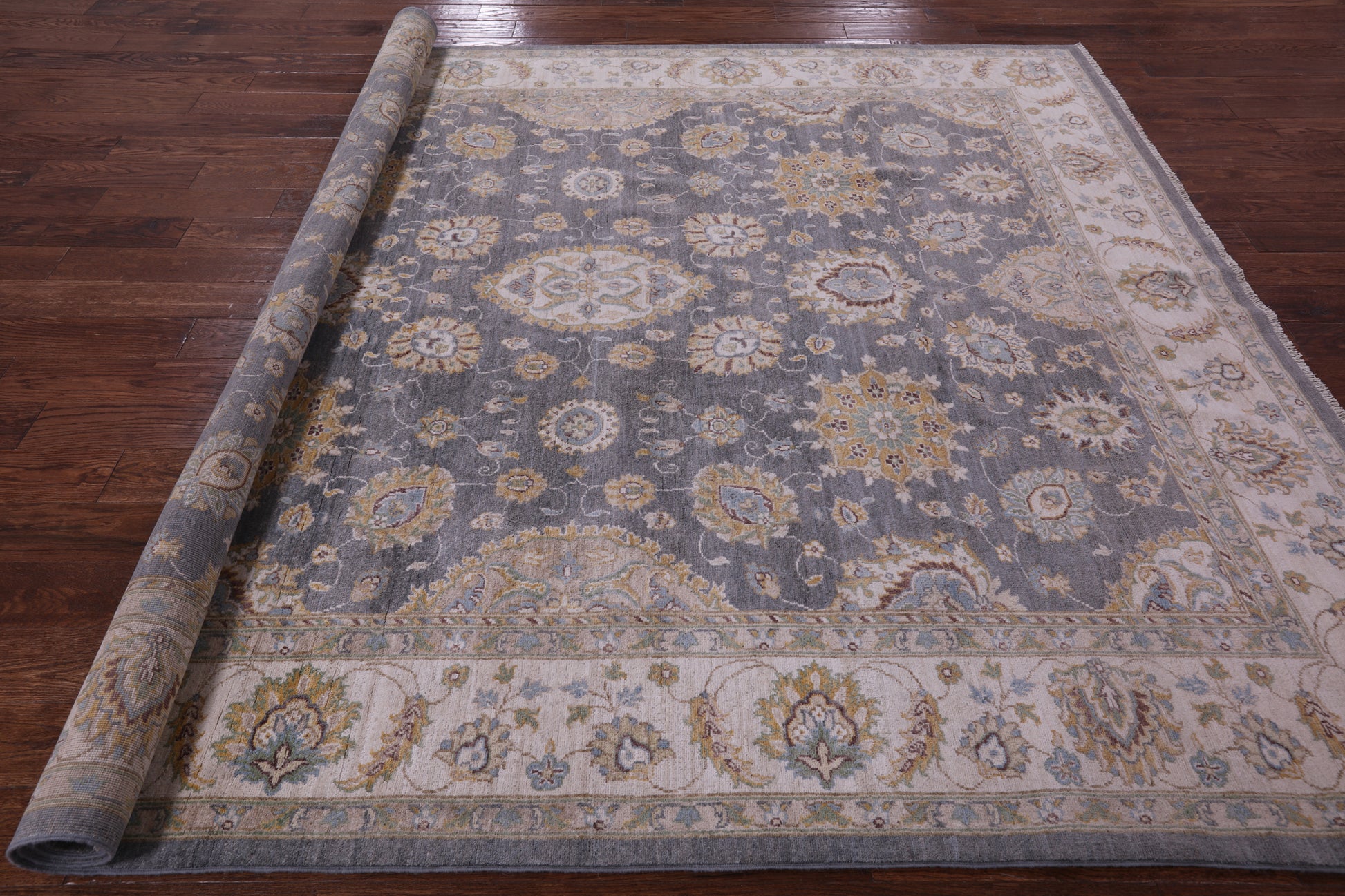Grey Peshawar Handmade Wool Rug - 8' 1" X 9' 6" - Golden Nile