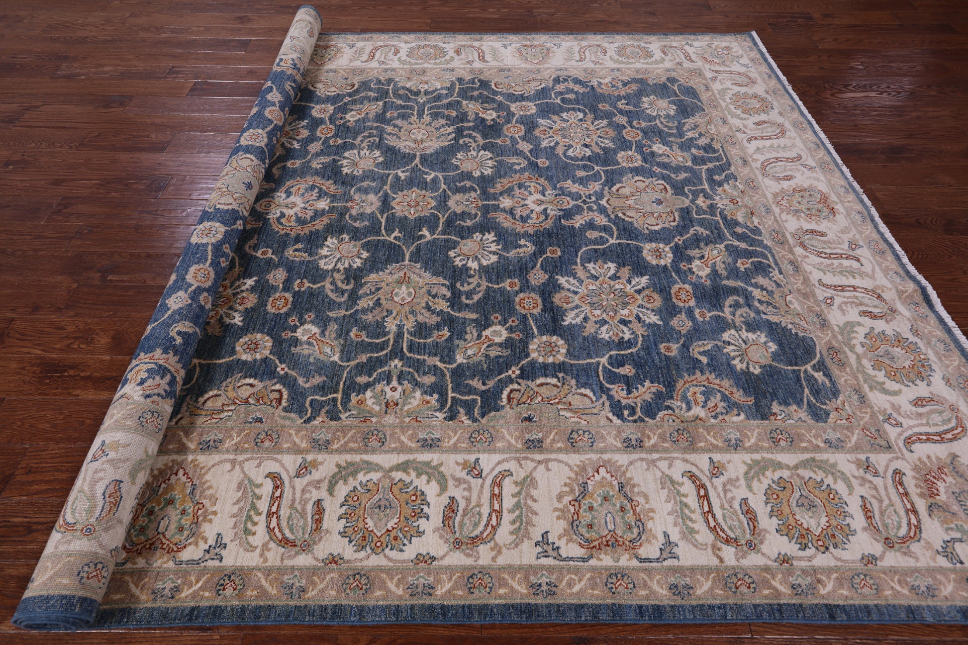 Blue Peshawar Handmade Wool Rug - 8' 2" X 10' 0" - Golden Nile