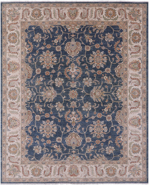 Blue Peshawar Handmade Wool Rug - 8' 2" X 10' 0" - Golden Nile