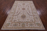 Ivory Peshawar Handmade Wool Rug - 6' 4" X 9' 8" - Golden Nile