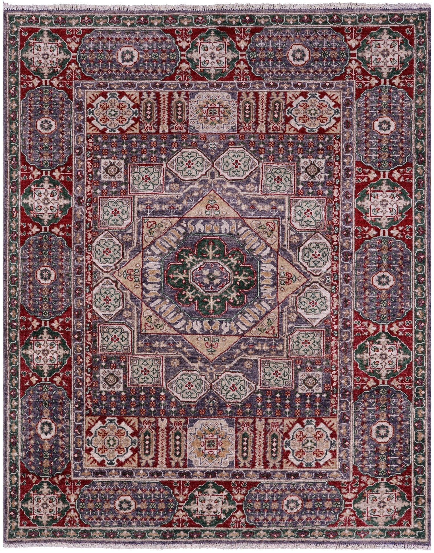 Geometric Persian Mamluk Hand Knotted Wool Rug - 5' 2" X 6' 6" - Golden Nile