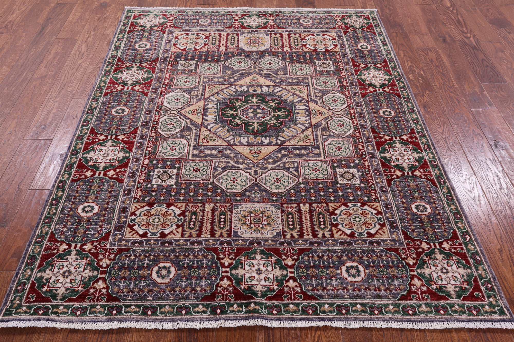 Geometric Persian Mamluk Hand Knotted Wool Rug - 5' 2" X 6' 6" - Golden Nile