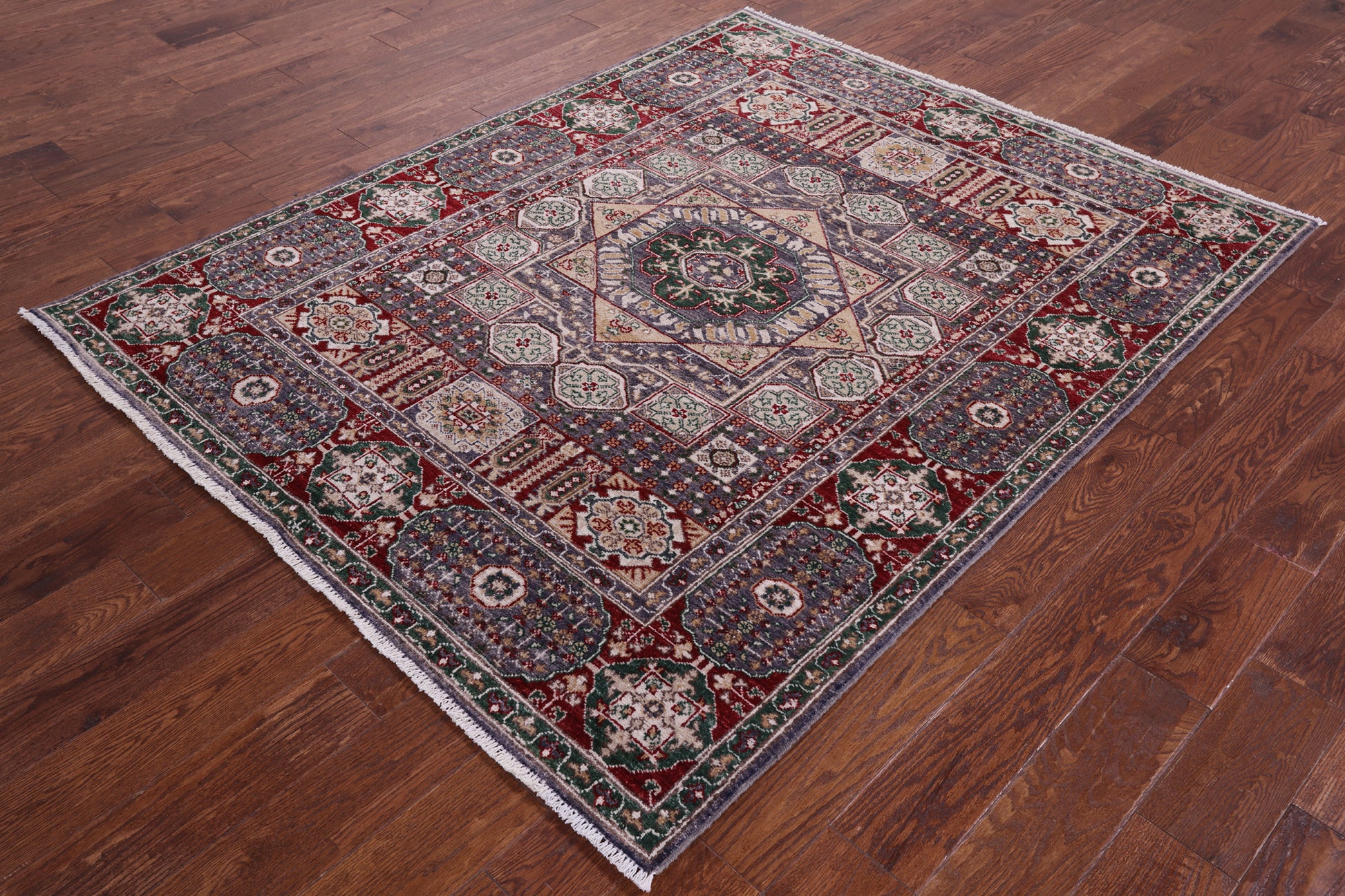 Geometric Persian Mamluk Hand Knotted Wool Rug - 5' 2" X 6' 6" - Golden Nile