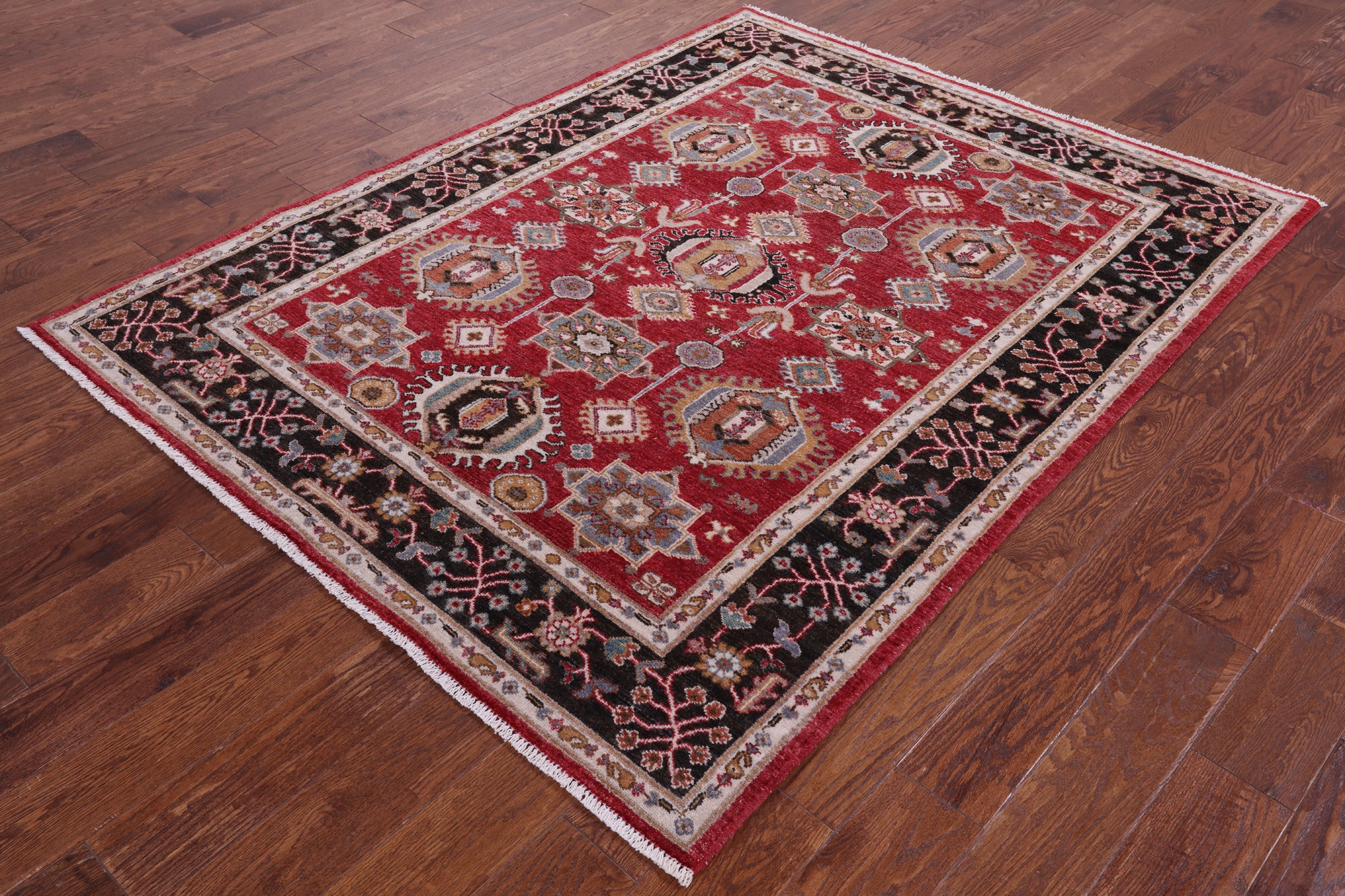 Red Persian Fine Serapi Hand Knotted Wool Rug - 5' 2" X 6' 7" - Golden Nile