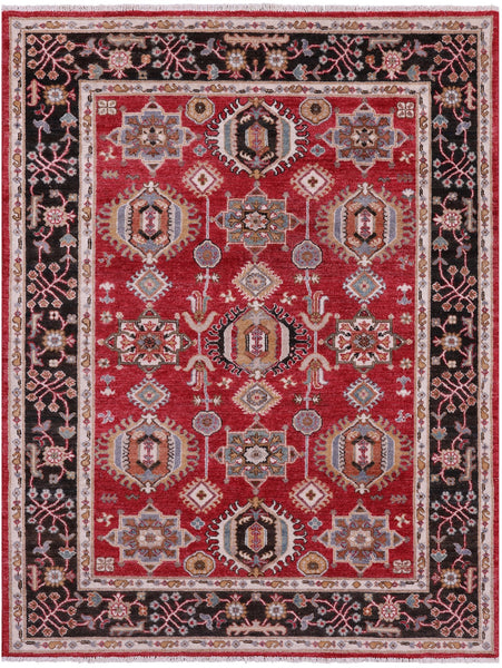 Red Persian Fine Serapi Hand Knotted Wool Rug - 5' 2" X 6' 7" - Golden Nile