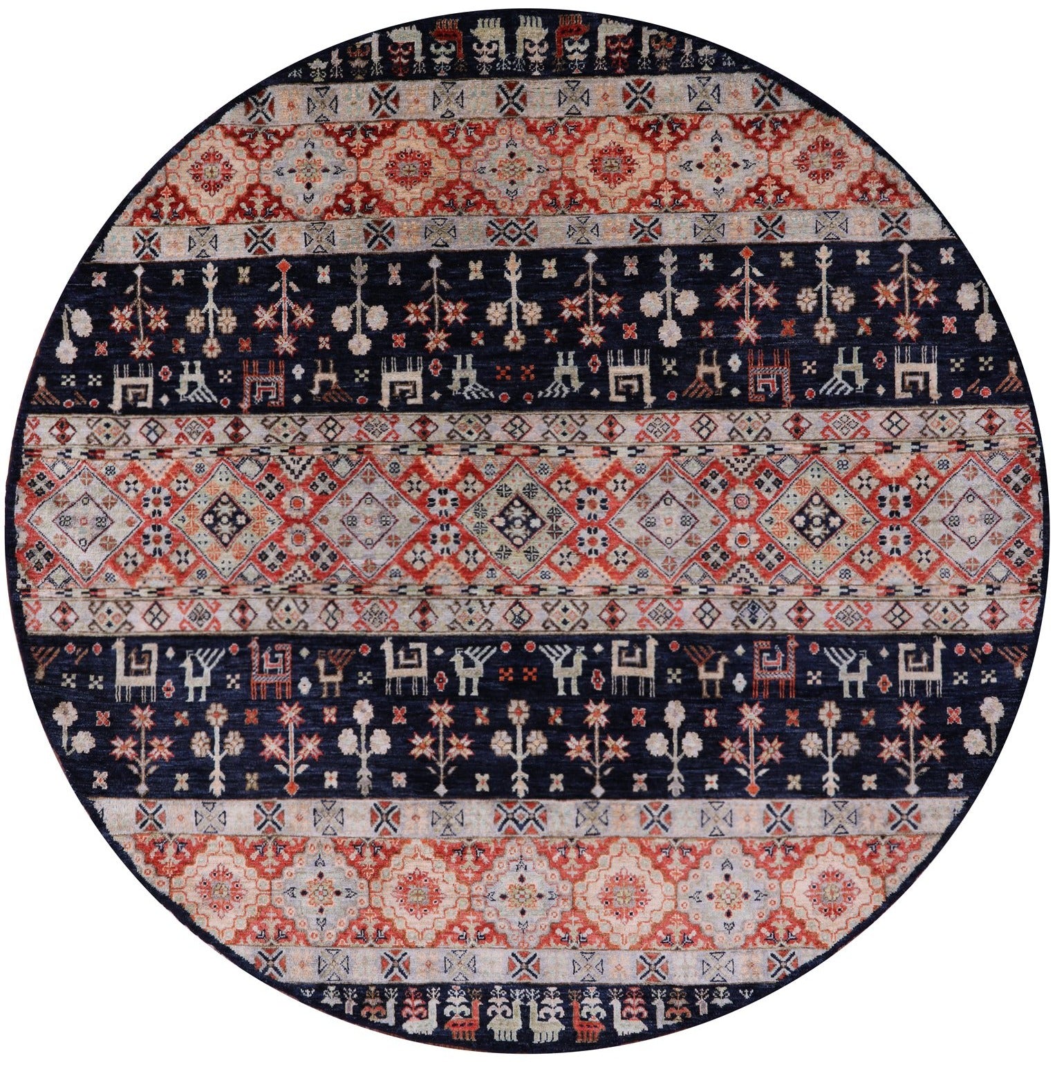 Round Tribal Persian Gabbeh Hand Knotted Wool Rug - 6' 7" X 6' 7" - Golden Nile