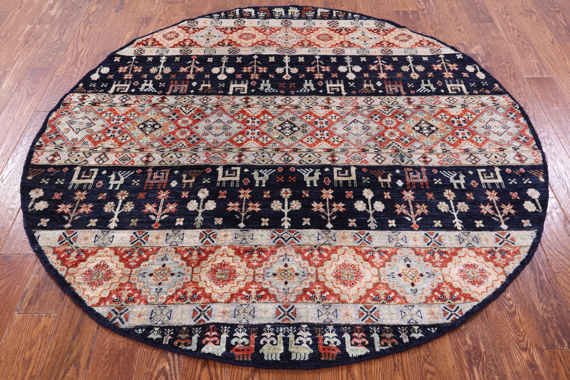 Round Tribal Persian Gabbeh Hand Knotted Wool Rug - 6' 7" X 6' 7" - Golden Nile