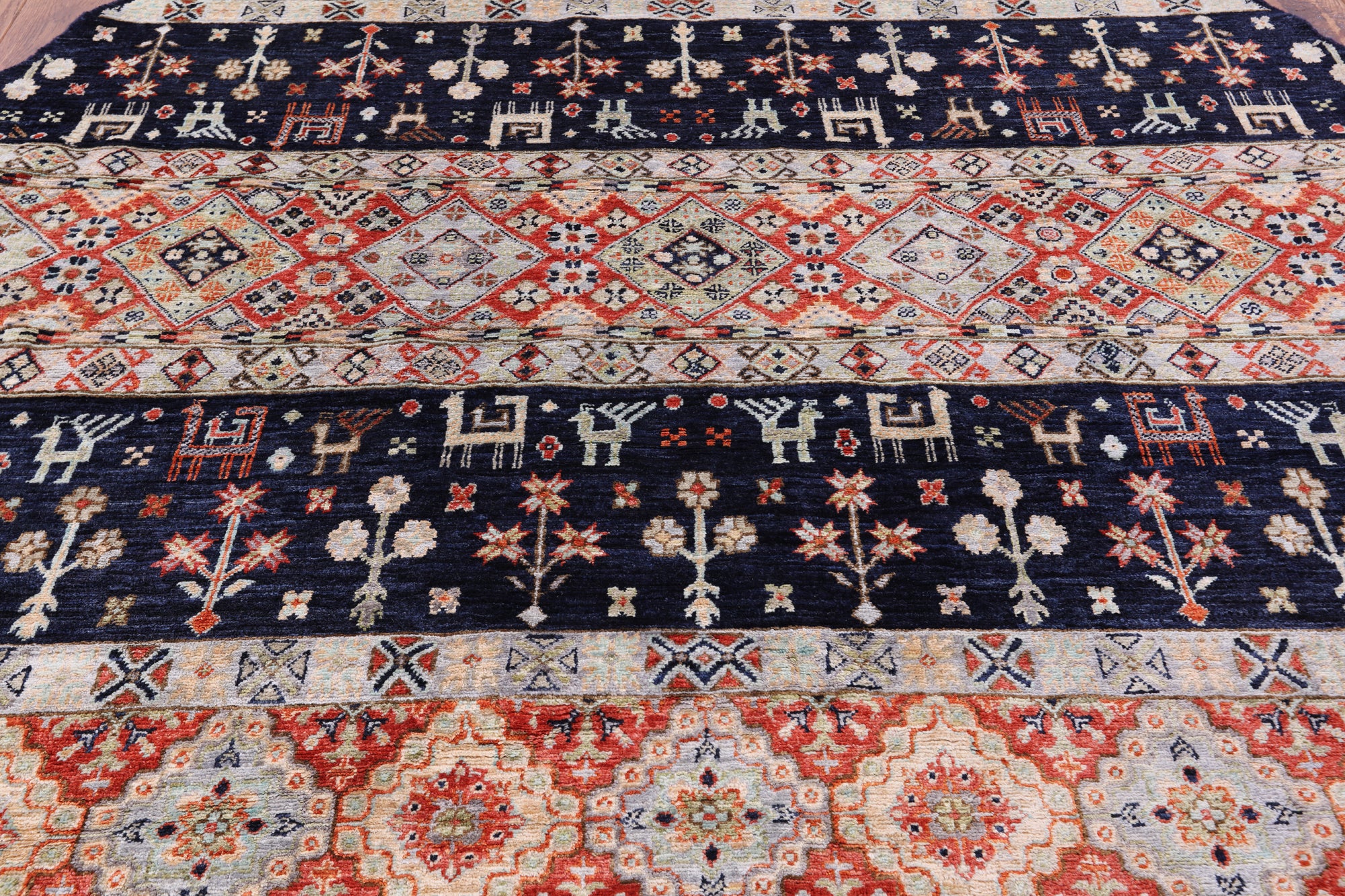 Round Tribal Persian Gabbeh Hand Knotted Wool Rug - 6' 7" X 6' 7" - Golden Nile