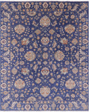 Blue Peshawar Hand Knotted Wool Rug - 8' 1" X 9' 8" - Golden Nile