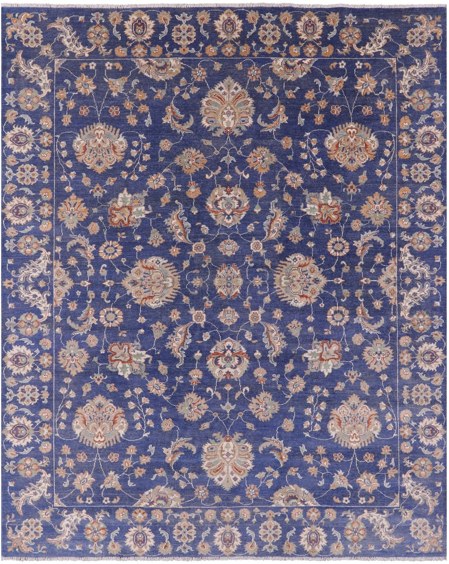 Blue Peshawar Hand Knotted Wool Rug - 8' 1" X 9' 8" - Golden Nile