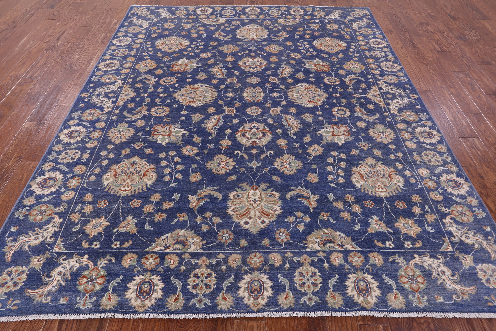Blue Peshawar Hand Knotted Wool Rug - 8' 1" X 9' 8" - Golden Nile