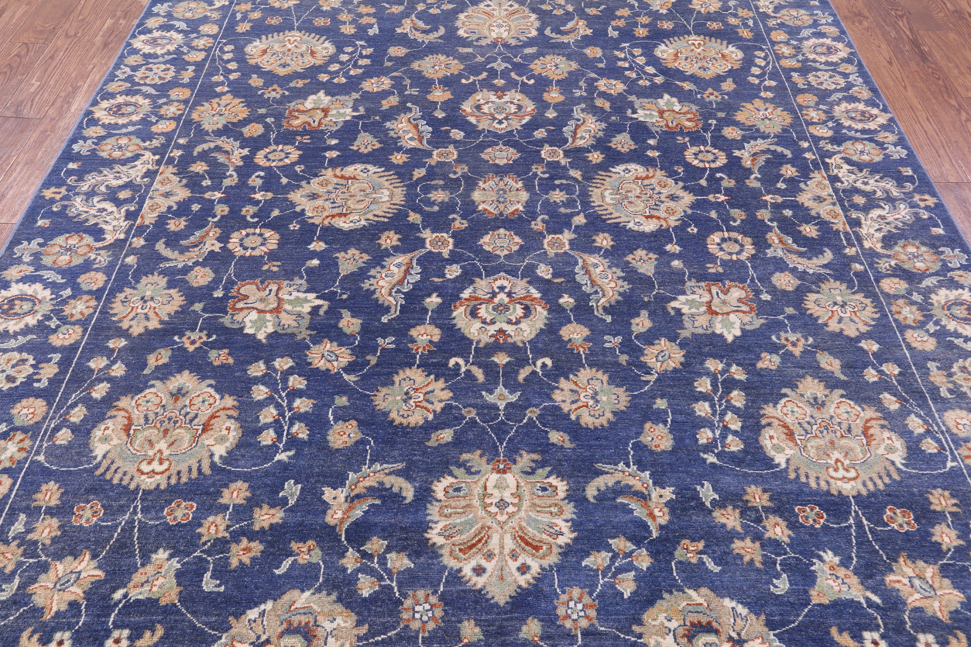 Blue Peshawar Hand Knotted Wool Rug - 8' 1" X 9' 8" - Golden Nile
