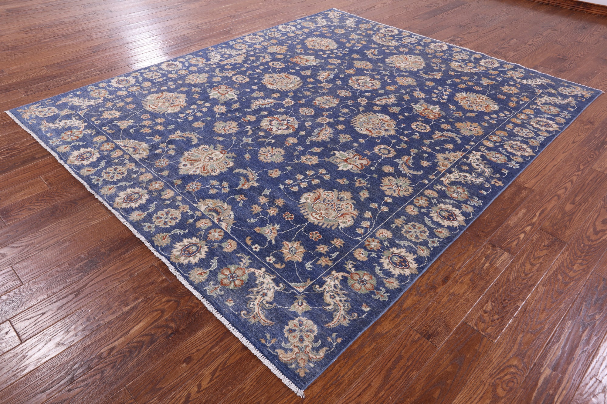 Blue Peshawar Hand Knotted Wool Rug - 8' 1" X 9' 8" - Golden Nile